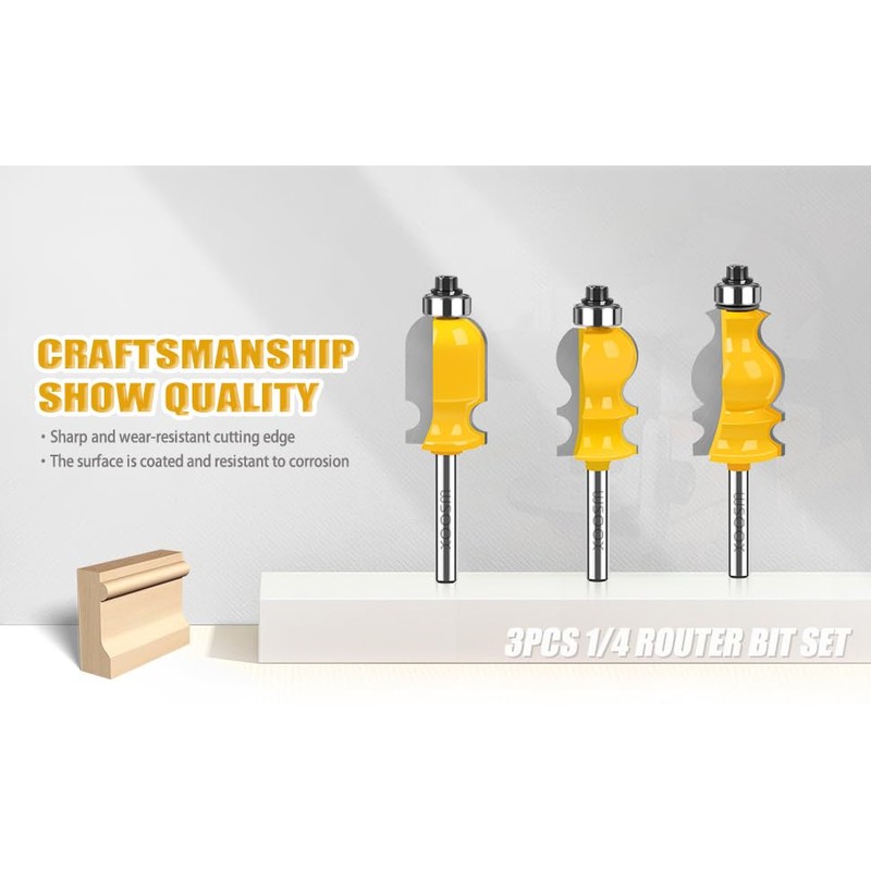 WSOOX 3PCS Architectural Molding Router Bit Set 3 Style Classical