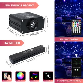 Car Starlight Headliner Kit, Shooting Stars + Twinkle + Sound Activate RGBW Fiber Optic Lights with Bluetooth APP & Remote Control, 500 pcs*0.03in*9.8ft, Star Lights for Car Decor
