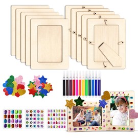 Aurinovellia Wooden Picture Frame, Set of 10, DIY Craft Set with 3 Varieties of Rhinestones & 3D Star Stickers, Wooden Picture Frame, Blank Frame for Painting for Children's Birthdays, 20 x 14.8 cm