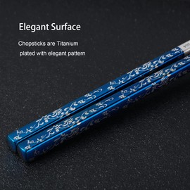 Metal Chopsticks Reusable Titanium Plated 18/8 Stainless Steel Chopsticks Dishwasher Safe Premium Non-Slip Laser Engraved Chop Sticks Korean Japanese Chinese Chopsticks 2 Pairs Gift Set Blue Silver