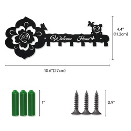 Deveosa Key Hooks Holder for Wall Decorative - Small Black Entryway Welcome Home Sign Key Hanging Hangers Wall Mounted Racks