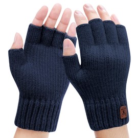 Kordear Fingerless Gloves - Mens Thermal Winter Gloves with Soft Lining Half Finger Warm Knitted Gloves for Men Outdoor Work Typing Driving Cycling Fishing