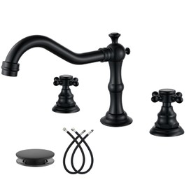 gotonovo 3 Hole Widespread Bathroom Sink Faucet Double Cross Handle Mixer Tap Faucet for Bathroom Sink Vanity Faucet Deck Mount Basin Hot Cold Water Matching Pop Up Drain Matte Black