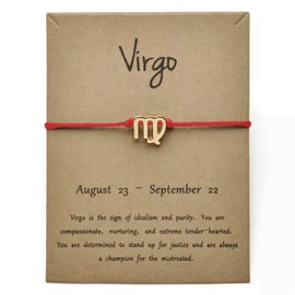 Gold Star Sign Red Rope Pendant Bracelet - Virgo (23rd August - 22nd September) - Zodiac Constellation Horoscope Celestial Astrology Jewellery - Women Men Gift
