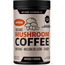 Café Soluble Adaptogénico BEYOND VITAMINS – Con Melena de León, Chaga y Shiitake | Cappuccino Energizante Bajo en Calorías y Glucosa | Para Tomar Frío o Caliente 