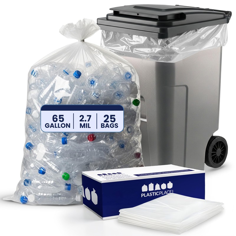 Plasticplace 65 Gallon Trash Bags │ 2.7 Mil │ Clear