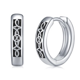 Norse Viking Runes Hoop Earrings for Men Women 925 Sterling Silver Hypoallergenic Men's Huggie Hoops Earrings, Sterling Silver, No Gemstone