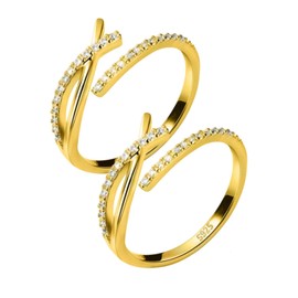 LOZTBUE Pack of 2 Women's Rings 925 Silver Simple Cubic Zirconia Ring Women's Opening Adjustable Ring