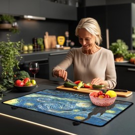 Drnuikhe Stove Covers for Electric Stove Top Starry Night Stove Cover Anti Slip Countertop Protector Mat Washer Dryer Top Cover Heat Resistant Square Pad Large Dish Drying Mat for Kitchen