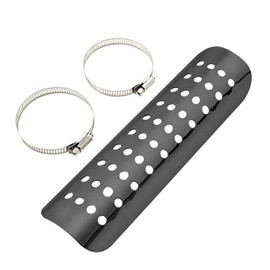 Motorcycle Heat Shield, Aluminum Motorbike Pipe Heat Exhaust Heat Shield, Pipe Heat Shield Cover Guard Protector with 2 Stainless Steel Clamps, Motorcycle Accessories (Black)