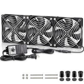 GDSTIME Big Airflow 3 x 120mm Fans DC 12V Powered Fan with AC 110V - 240V Speed Control, Cabinet Chassis Cooling Fan, Server Workstation Cooling Fan