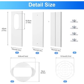 MCROSAL Portable Air Conditioner Window Vent Kit, Adjustable AC Window Seal Kit, Sliding Door Ac Vent Kit with Universal Exhaust Hose - 5.9 Inch Diameter, 78 Inch Length (4 Plates)
