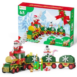 D-FantiX Advent Calendar 2024 Christmas Train Building Blocks with LED Light, Adult Kids 24 Day Christmas Countdown Gift, Holiday Advent Calendar Toy for Boys Girls Teens Age 6-12