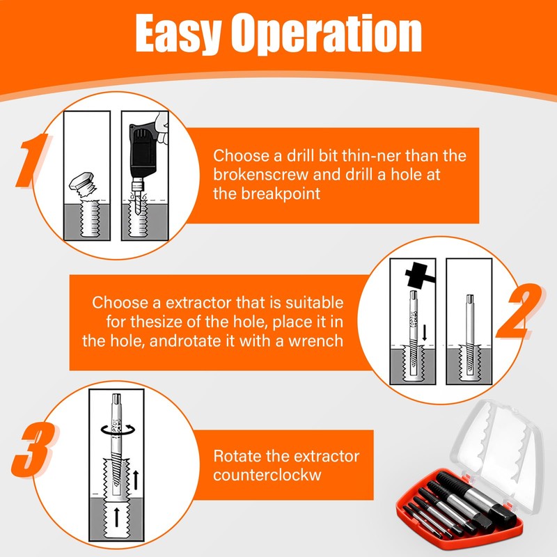 6pcs Screw Extractor Set, Bolt Extractor Set, Easy Out Stud