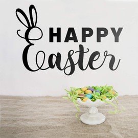 Easter Day Vinyl Wall Art Decal - Happy Easter - 15" x 23" - Resurrection Sunday Pascha Holiday Modern Church Home Living Room Bedroom Apartment Nursery Office Work Decor (15" x 23", Black)