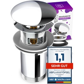 Ablaufgarnitur Waschbecken mit Überlauf für Waschtisch - Pop Up Ventil Waschbecken - Chrom Abfluss Waschbecken M. Rosenfeld Home