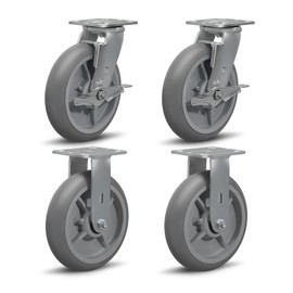 NINOSO Heavy Duty Caster Wheels, 8" x 2" Rubber Casters Set of 4 with Load 2800lbs Capacity, Swivel Industrial Caster Wheels for Cart Hotel, 8 inch Caster Set