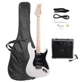 39" Full Size Electric Guitar Starter Kit for Beginners - HSS Pickups with Coil Split & 20W Amp - Includes Gig Bag, Strap, Cable & Accessories:_White+Black H-H-H