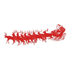 Family Loving Cartoon Wall Decal Decoration Santa Claus in Sleigh Reindeers Gifts Christmas Presents Lasts Years and Easily Removable - Size: 10 in(W) x 3 in(H)