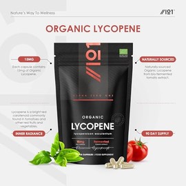 Organic Lycopene 15mg - Bio-Fermented Tomato Extract – 90 Vegan Capsules (3 Months Supply) – Resealable and Recyclable Pouch – By Alpha01