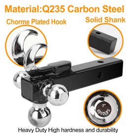 Heavy Duty Solid Shank Triple Ball Hitch Mount with Hook 1-7/8,2",2-5/16 Chrome Plated Hitch Ball