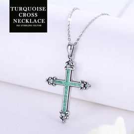 LTSTAND Vintage Turquoise Cross Necklace for Women, 925 Sterling Silver Western Turquoise Pendant Necklace Cross Jewelry Gifts for Her