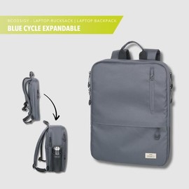 TROIKA Blue Cycle Expandable Laptop Backpack - Expandable with 2 Large Compartments - for Laptop (up to 16 inches), Multiple Inner Pockets - Recycled Sea Plastic - Dark Grey Original, darkgray
