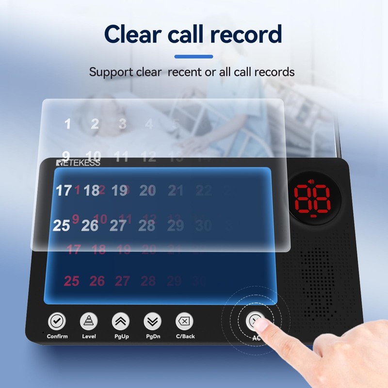 Retekess TH107 Wireless Caregiver Pager, Nurse Call System, Delete Call,
