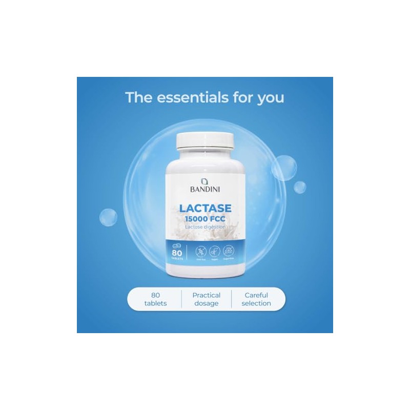 Bandini® Lactase Extra-Strength Dose 15,000 FCC - Lactose Digestion Support
