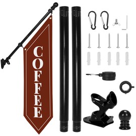 Outdoor Coffee Flag with Pole Kit – 42x12 Inch Double-Sided Heavy-Duty Canvas Banner – Business Storefront Sign with Metal Bracket for Café, Shop, or Restaurant Use