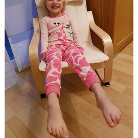 Tkiames girls’ pyjamas with giraffe design, cotton, kids, long sleeve pyjamas 98 104 110 116 122 128 134 140 146 - Grey - 2-3 Years