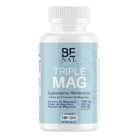  BENAT Triple Magnesio | 120 Cápsulas | Glicinato, Citrato y Treonato | 900 mg por porción | Sueño, Memoria y Relajación Muscular