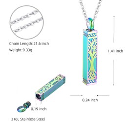 [InfuMemo] Tree of Life Urn Necklace Stainless Steel for Ashes Memorial Pendant Vertical Bar Keepsake Necklace for Men Women Jewelry "Always with You"