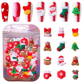 50pcs 3D Christmas Nail Art Charms Mixed Christmas Resin Charms Making Supplies Cartoon Santa Claus Elk Xmas Tree Gloves Snowman Nail Accessories for Women Nail Supplies Nail Décor