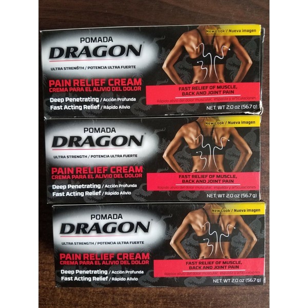 Genomma Lab 3 PACK POMADA DRAGON ULTRA STRENGTH PAIN RELIEF CREAM NEW PACKAGING 04/2023