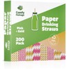 Comfy Package [200 Pack] Hot Pink & Gold Paper Straws
