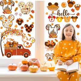 Fall Window Clings,9 Sheets Mouse Themed Fall Window Stickers for Glass Windows,Removal Thanksgiving Window Clings for Mouse Themed Autumn Fall Decorations