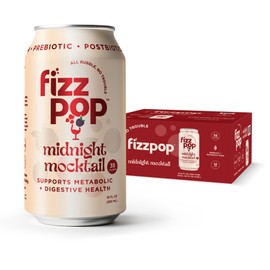 Fizz Pop Metabolic Sparkling Postbiotic and Prebiotic Soda, Support Gut Health, Metabolism Booster, Midnight Mocktail Flavor, 12 oz Cans (Pack of 12)