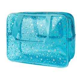 TotePrint Clear Star Large Cosmetic Bag and Travel Pouch with Handle,Durable Material,Zipper Design-Ideal for Makeup,Travel Essentials (Blue)