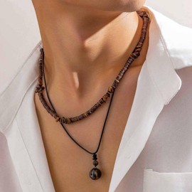 Frodete Puka Shell Necklace Men Tiger Eye Necklaces for Men Hawaiian Beaded Shungite Black Onyx Necklaces Summer Charm Necklace Beach Vacation Essentials