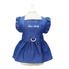 ANIAC Dog Denim Dresses with Cute Bowknot Cat Princess Vest Skirt with D-Ring Pet Spring Summer Clothes Puppy Walking Harness Outfits (X-Large, Sk-2)