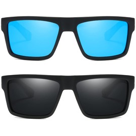 Tramean Retro Polarized Sunglasses for Men and Women Classic Vintage Square Sun Glasses UV400 Protection,2 Pack Black+Blue