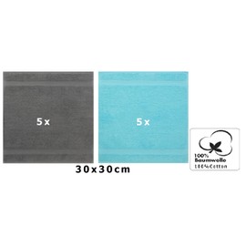 Betz Premium Flannels 100% Cotton 30 x 30 cm Anthracite and Turquoise Pack of 10