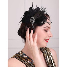 Aimimier 1920s Flapper Feather Hair Clip with Crystal Head Chain Roaring 20s Headpiece Costume Masquerade Gatsby Hair Jewelry for Women and Girls (Style 2)