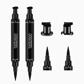 Calmind Kit 2 Delineadores de Ojos con Sellos Cat Eye Plumón - Delineado Líquido de Larga duración y Fácil de quitar, 2 Pack Lápiz Delineador de Ojos de Maquillaje con Alas, Cat Eye Plumón Waterproof.
