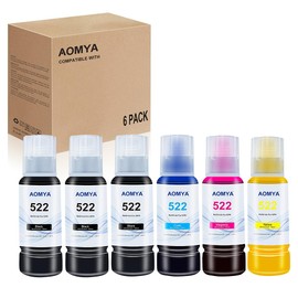 Aomya T522 522 Ink Refill Bottles for EcoTank ET-2800 ET-2803 ET-2850 ET-2720 ET-3750 ET-4800 ET-4700 ET-2750 ET-2400 ET-4810 ST-4000 ST-2000 Printer（6 x 100ml 3BK/CMY