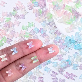 Mkwntg 24Pcs 200Pcs Aurora Butterflies Nail Charms 3D Resin Colorful Butterfly Nail Art Charms Spring Cute Ombre Butterflies Nail Supplies Mix Color Butterfly Nail Jewels for Nail Art Accessories DIY