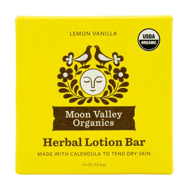 Moon Valley Organics Herbal Lotion Bar in Lemon Vanilla, Moon Melt Bar, Calendula and Comfrey, Beeswax, Heal and Restore Chapped Skin, Soothing