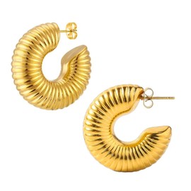 Trendy Women Earrings - Non Perforated Ear for Women Three Hoop Earrings Clip On Earrings Round Design Thick No Hole Stainless Steel Chunky Rings, Sterling Silver, Moonstone