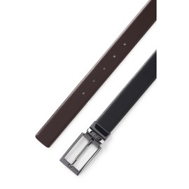 HUGO Men's Elvio-U Reversible Leather Belt with Logo Bridge, Black 002